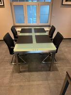 glazen tafel met inox onderstel, Huis en Inrichting, Ophalen, 50 tot 100 cm, Zo goed als nieuw, Vijf personen of meer