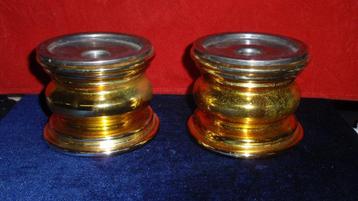 2 oude kandelaars glas in zilver van de armen goudkleurig