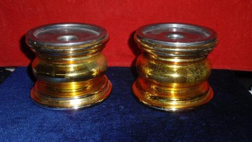 2 oude kandelaars glas in zilver van de armen goudkleurig, Antiquités & Art, Antiquités | Bougeoirs, Verre, Enlèvement ou Envoi