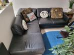 Zwart lederen hoeksalon, Huis en Inrichting, Ophalen, Gebruikt, Leer