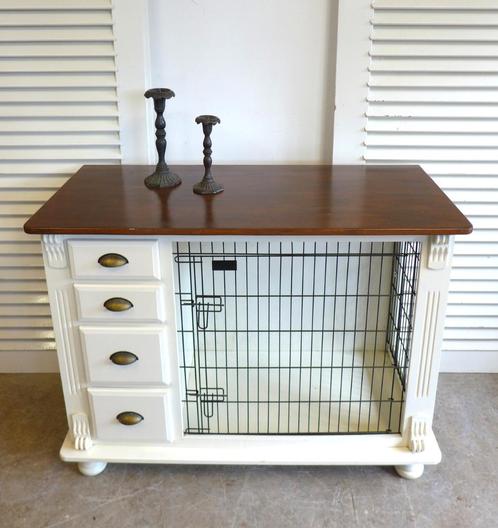 banquette blanche à tiroirs campagnarde, cage pour chien, Animaux & Accessoires, Maisons pour chiens, Utilisé, Niche à chien, 65 à 100 cm