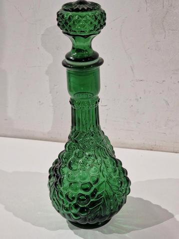 Vintage groene glazen karaf 31 cm hoge empoli fles met stop  beschikbaar voor biedingen