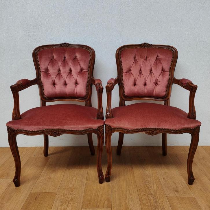 Brocante vintage stoelen  velours fauteuils Set Prijs, Huis en Inrichting, Fauteuils, Hout, Stof, Ophalen of Verzenden