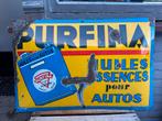 PURFINA oud emaille reclamebord 1928 !, Ophalen, Gebruikt, Reclamebord