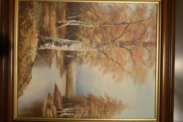 Tableau 76 x 67cms, peinture à l'huile, paysage forestier beschikbaar voor biedingen