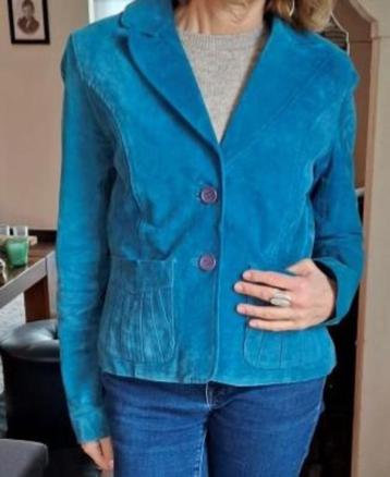 Veste en daim turquoise, Enlèvement, Comme neuf, Taille 38/40 (M), Bleu