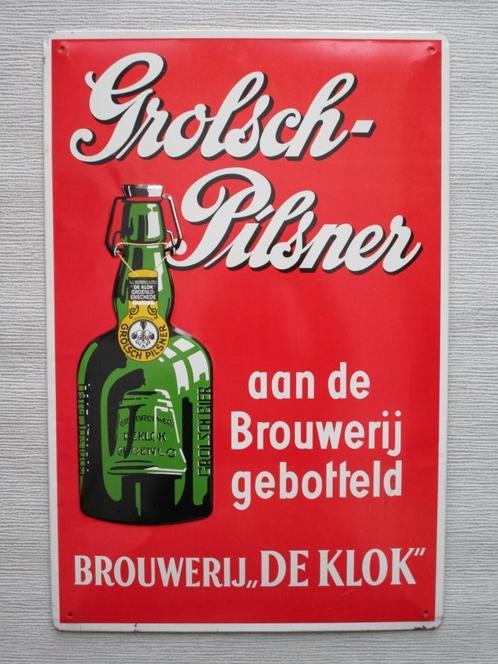 metalen reclamebord Grolsch-Pilsner - Brouwerij De Klok, Verzamelen, Merken en Reclamevoorwerpen, Gebruikt, Reclamebord, Ophalen of Verzenden