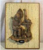 Mooi Wandbeeld - Man bij de Kachel' - 41x31, Antiek en Kunst, Ophalen of Verzenden