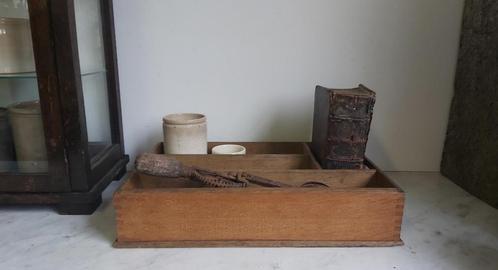 Grote oude franse zware houten bestekbak / lade, Antiek en Kunst, Curiosa en Brocante, Ophalen of Verzenden