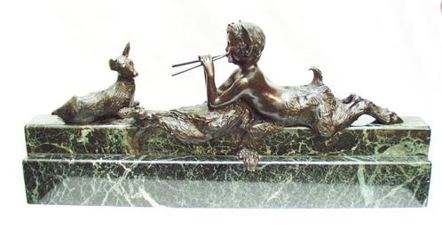 Ary Bitter - Bronze - Satyre avec cerf., Antiquités & Art, Art | Sculptures & Bois, Enlèvement ou Envoi