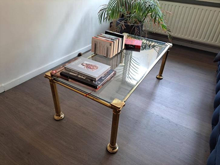 Salontafel, Huis en Inrichting, Tafels | Salontafels, Gebruikt, Rechthoekig, Glas, Metaal, Ophalen