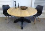 Belle table noir extensible en chêne rond rural blanc, 150 à 200 cm, Cinq personnes ou plus, Rond, Comme neuf