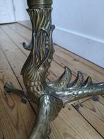 Tafeltje koperen voet met glazen blad, Minder dan 55 cm, Gebruikt, Metaal of Aluminium, Klassiek