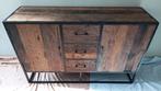 Industrieel dressoir, zwart metaal en sleeperwood, 140 cm, Ophalen, 100 tot 150 cm, Industrieel, vintage, Zo goed als nieuw