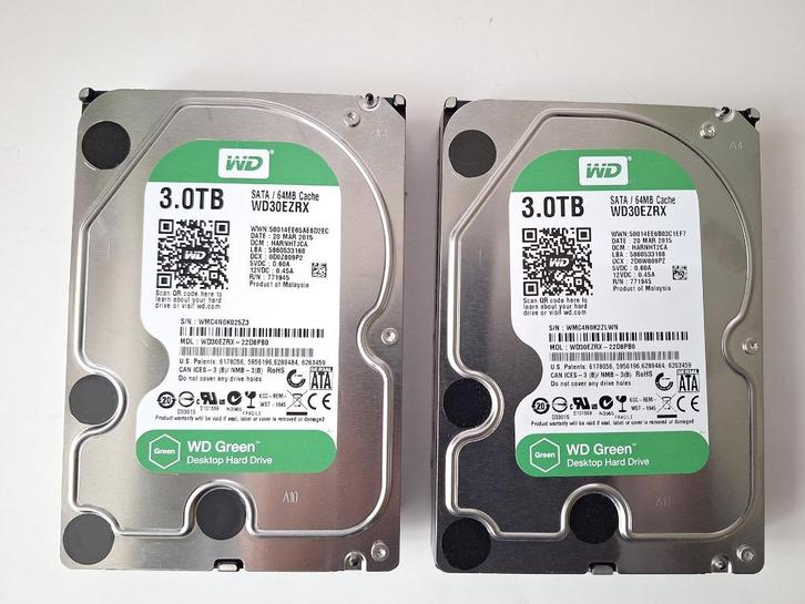 Western Digital HD 3TB Green - 2 stuks, Computers en Software, Harde schijven, Gebruikt, Desktop, Intern, HDD, SATA, Ophalen of Verzenden