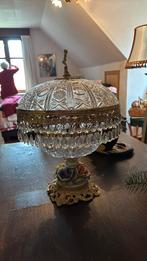 Tafellamp in glas met porseleinen bloemen, Antiek en Kunst, Ophalen
