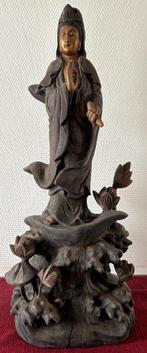 Oud gesneden houten beeld van Kwan Yin 1920 - China, Antiek en Kunst, Ophalen of Verzenden