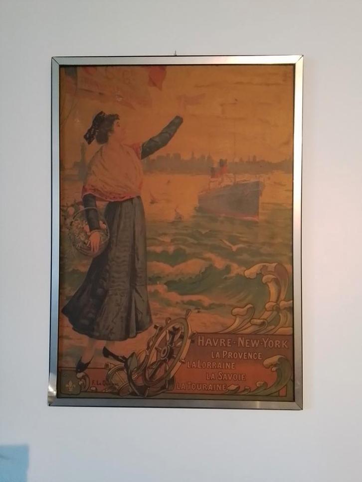 OUDE STEAM OCEAN LINER ADVERTENTIE POSTER OP PANEEL, Verzamelen, Posters, Gebruikt, Overige onderwerpen, Rechthoekig Staand, Met lijst