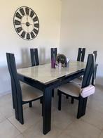 Marmeren tafel voor 6 personen, Huis en Inrichting, Complete eetkamers, Marbres et bois laqué, 4 tot 6 stoelen, Zo goed als nieuw