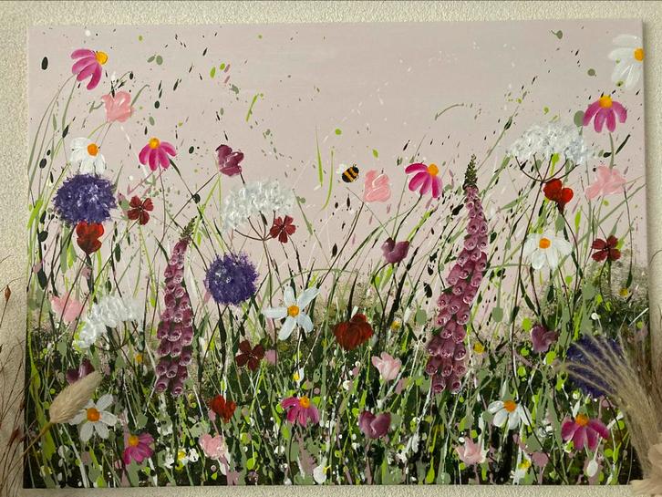 Handbeschilderd Schilderij Flower Garden ByJ&S🐝, Antiek en Kunst, Kunst | Schilderijen | Abstract, Ophalen