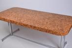 Eettafel Faux Burlwood Rechthoekig Chrome Voet Bauhaus, Huis en Inrichting, Ophalen of Verzenden, Rechthoekig