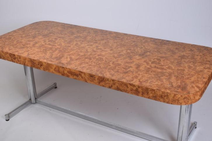 Eettafel Faux Burlwood Rechthoekig Chrome Voet Bauhaus, Maison & Meubles, Tables | Tables à manger, Rectangulaire, Enlèvement