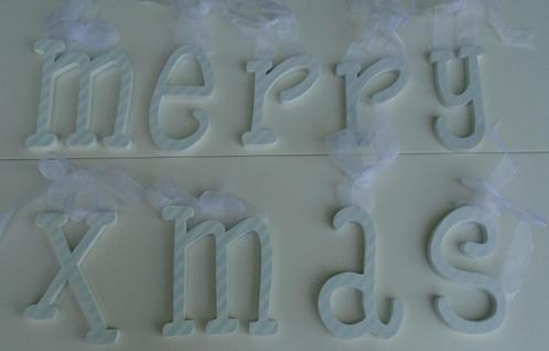 MERRY XMAS HOUTEN LETTERS WIT- GROEN Nieuw, Diversen, Kerst, Nieuw, Ophalen of Verzenden