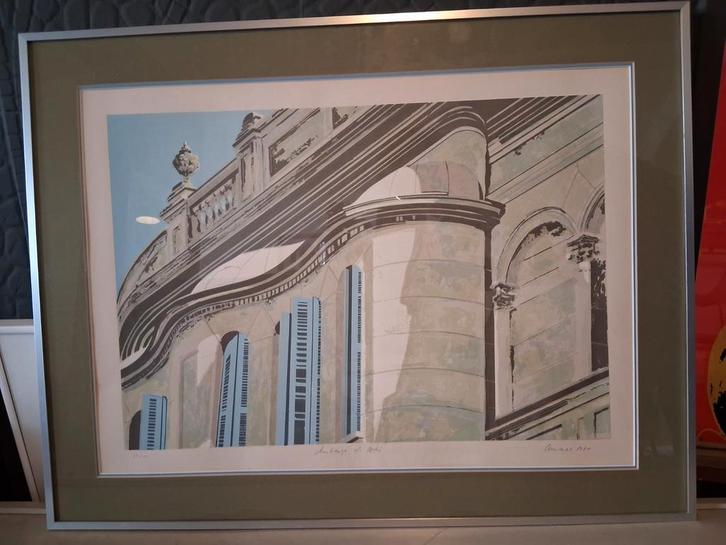 Paul Amaral: kunstwerk in aluminium kader., Antiek en Kunst, Kunst | Litho's en Zeefdrukken, Ophalen of Verzenden