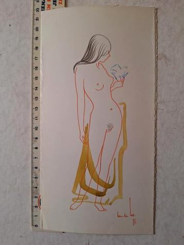 Originele tekening Jan Van der Loo Naakte vrouw uit 1975 beschikbaar voor biedingen
