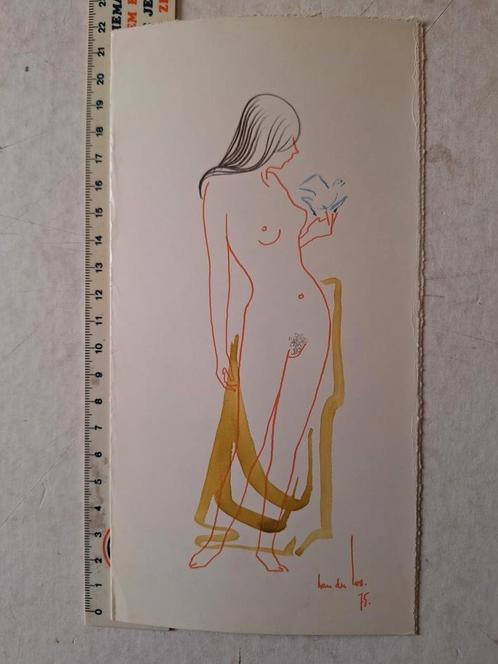 Originele tekening Jan Van der Loo Naakte vrouw uit 1975, Antiek en Kunst, Kunst | Tekeningen en Fotografie, Ophalen of Verzenden