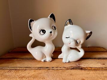 Schattig duo kattenbeeldjes XL poezen dikkopjes vintage beschikbaar voor biedingen