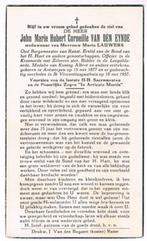 Bp. Van Den Eynde John. ° Antwerpen 1877 † Ranst 1957, Verzamelen, Bidprentjes en Rouwkaarten, Ophalen of Verzenden, Bidprentje