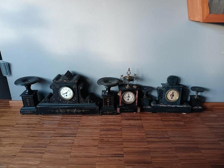 Set van 3 marmeren schouwklokken, Antiek en Kunst, Antiek | Klokken, Ophalen of Verzenden