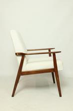 Vintage Scandinavische krullende witte fauteuil 1970 modern, Antiek en Kunst, Antiek | Meubels | Stoelen en Sofa's, Ophalen of Verzenden