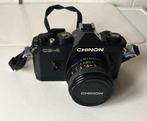 Analoge Chinon reflexcamera met 2 lenzen, flits en draagtas, Ophalen of Verzenden, Gebruikt, Spiegelreflex, Overige Merken