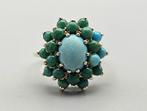 Bague vintage en or avec pierre précieuse turquoise. 2024/18, Bijoux, Sacs & Beauté, Enlèvement ou Envoi, Or, Bague, Avec pierre précieuse