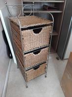 Vintage rekje met 3 schuiven in riet., Huis en Inrichting, Ophalen, Gebruikt
