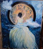 olieverf op doek 60/80 cm vrouw die teruggaat in de tijd, Ophalen of Verzenden