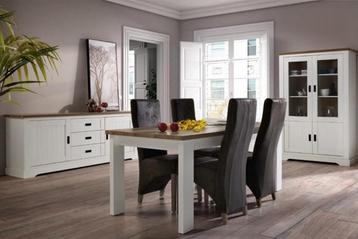 Eetkamerset: Eettafel, dressoir en vitrine, Enlèvement, Comme neuf, 4 à 6 chaises
