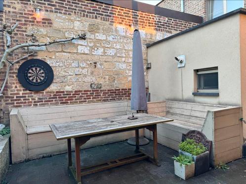 Tuinset, Tuin en Terras, Tuinsets en Loungesets, Zo goed als nieuw, Tuinset, Steigerhout, Bank, Ophalen