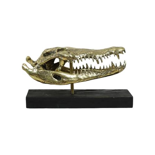 Grote Schedel Zoutwater Krokodil Brons Metaal Kunst 52cm, Antiquités & Art, Art | Sculptures & Bois, Enlèvement ou Envoi