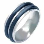 Roestvrij stalen herenring met zwarte accenten - OP=OP!, Ophalen of Verzenden, Nieuw, IJzer of Staal, Heer