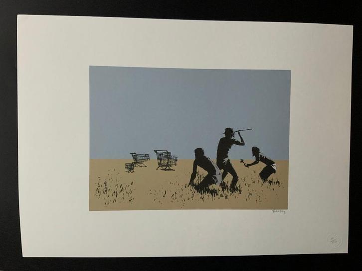 BANKSY TROLLEY HUNTER genummerd op groot formaat (50X70cm), Antiek en Kunst, Kunst | Litho's en Zeefdrukken, Ophalen of Verzenden