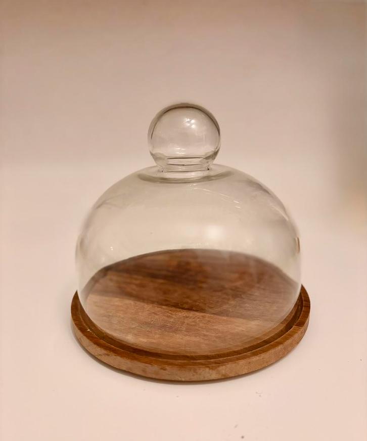 Cloche en verre avec plateau en bois, Huis en Inrichting, Woonaccessoires | Stolpen, Gebruikt, Ophalen
