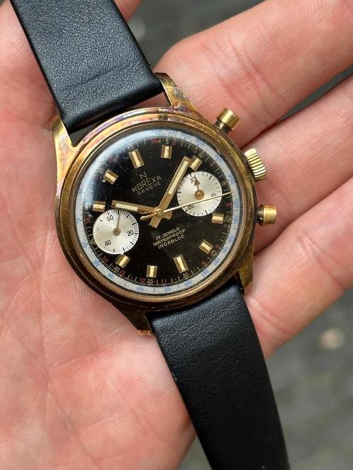 Chronographe vintage cadran noir.Valjoux 7733., Bijoux, Sacs & Beauté, Montres connectées, Utilisé, Enlèvement ou Envoi