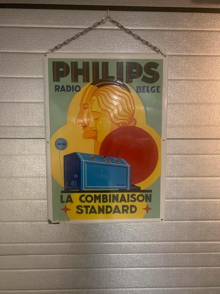 Em. recl.bord PHILIPS RADIO BELGE 1929 (prof.gerestaureerd), Verzamelen, Merken en Reclamevoorwerpen, Gebruikt, Reclamebord, Ophalen