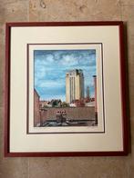 Ingekaderde aquarel boekentoren Gent Robert Smet, Antiek en Kunst, Ophalen