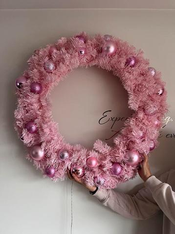 Roze kerstkrans met verlichting, Enlèvement, Neuf