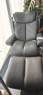 Stressless relax zetel met voetenbank. Grijs leder., Ophalen, Gebruikt