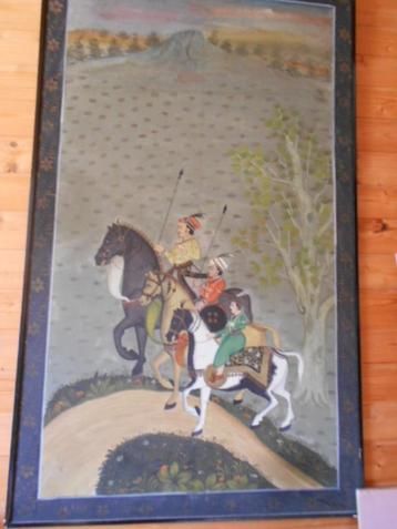 jagers te paard, indisch kunstwerk, zijde op hout beschikbaar voor biedingen